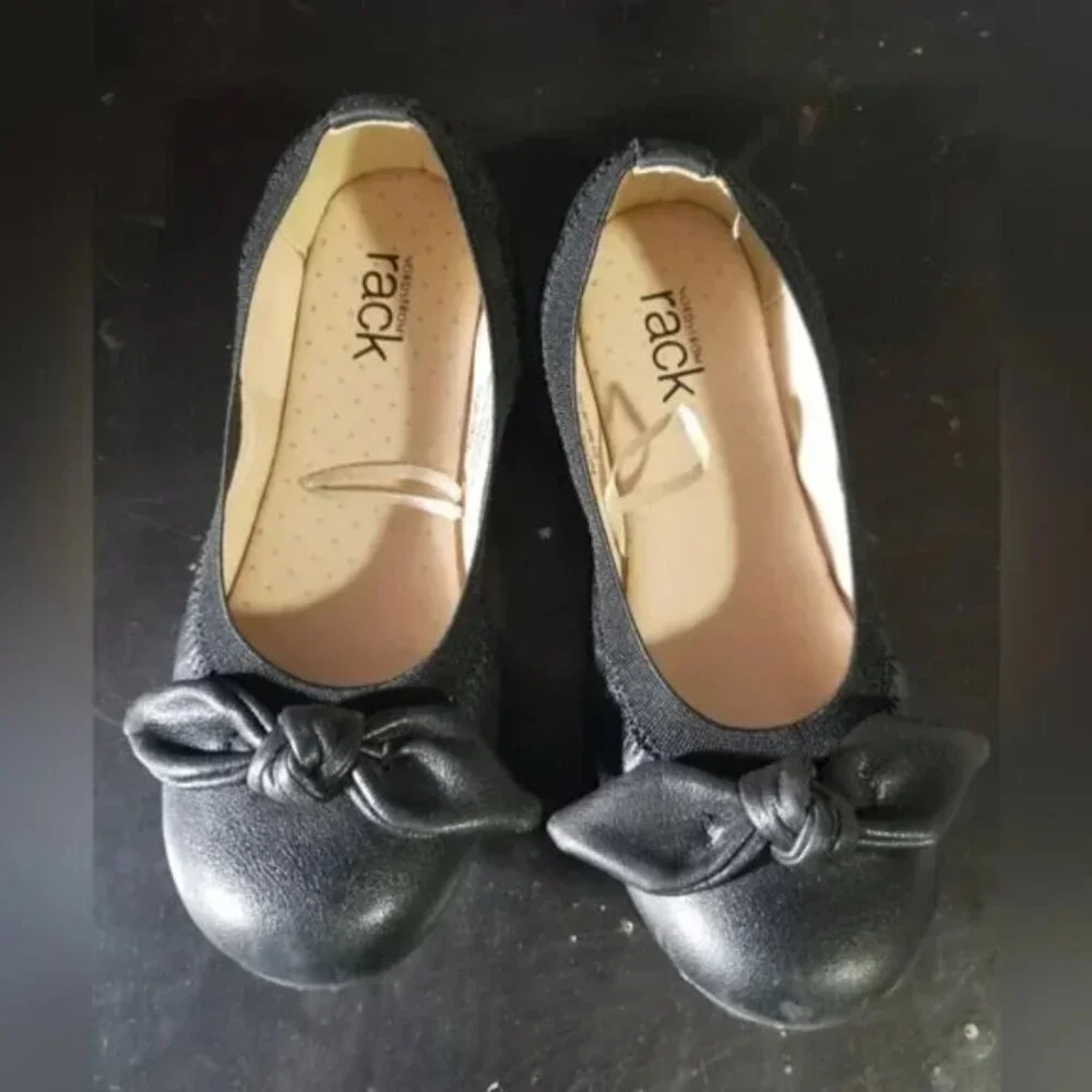 Little girl black bow Nordstrom ballet shoes size 12